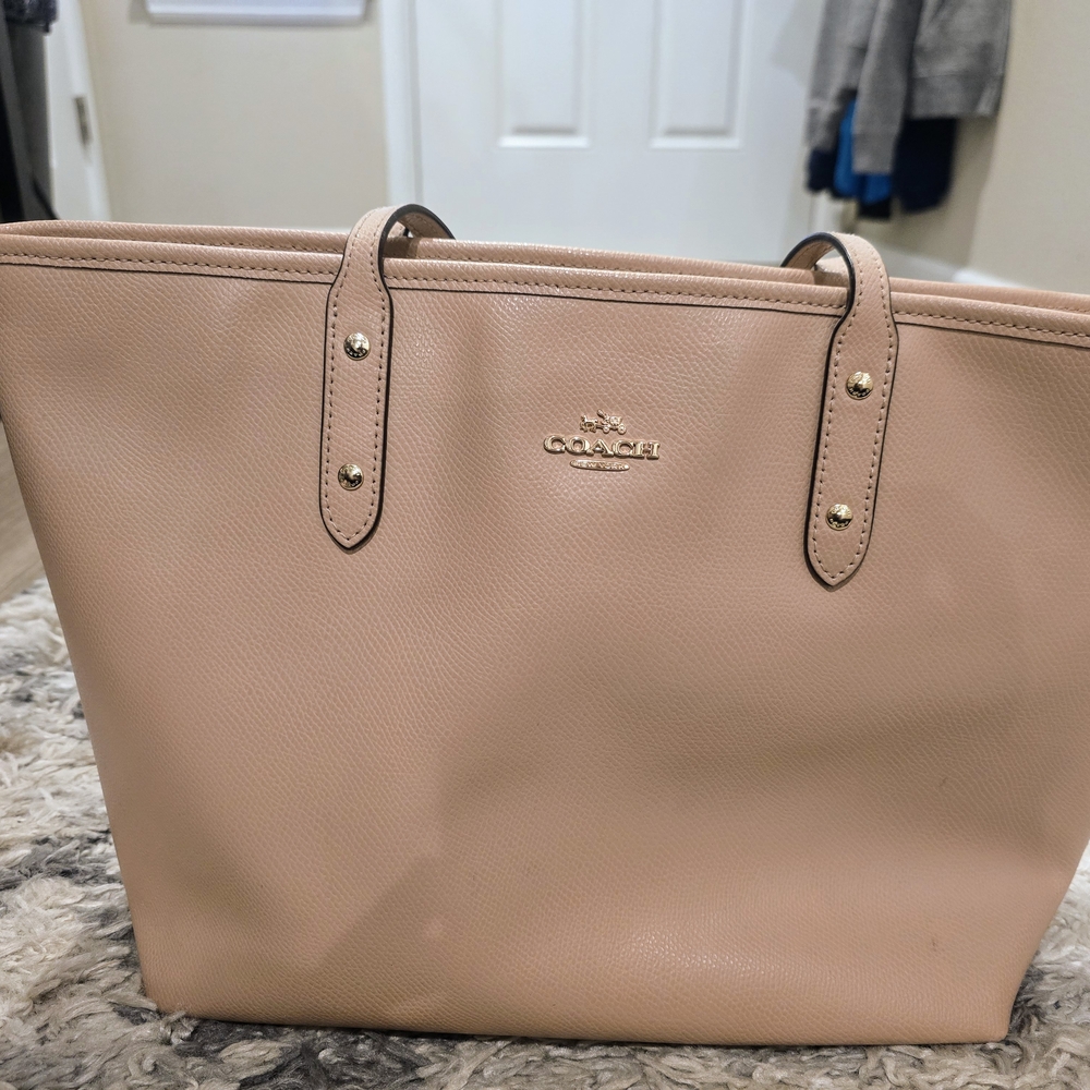 Coach Tan Tote with Smooth Leather Finish and Metal Hardware